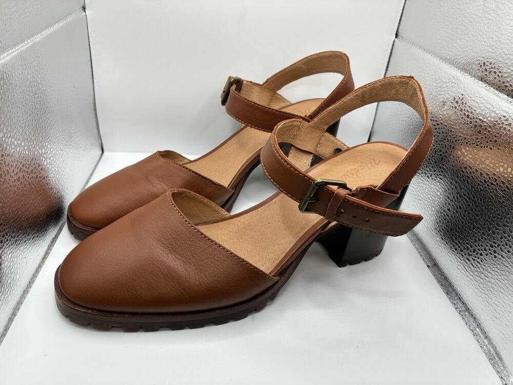 Madewell Claudie 10 Dried Maple Brown Leather Lugsole Mary Jane Heels Slingback